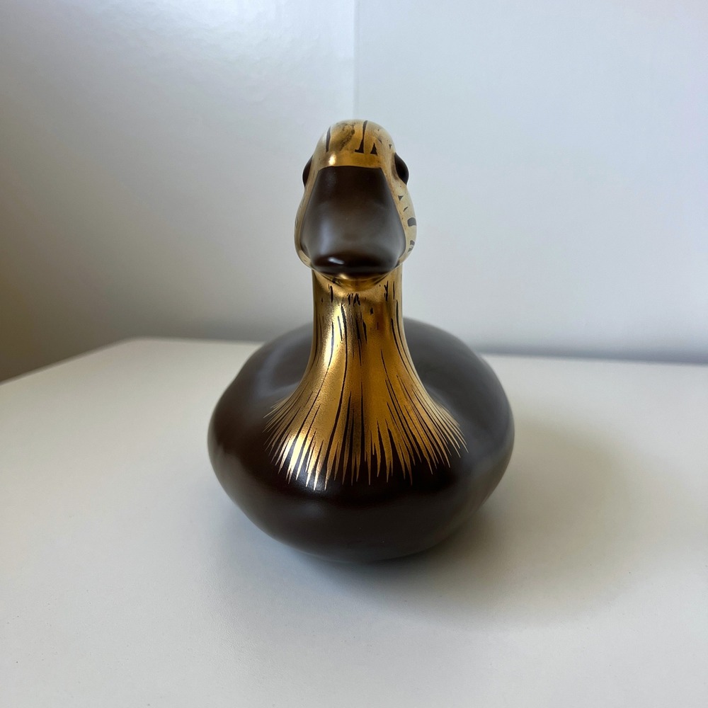 Vintage Brown Gold Ceramic Duck Figurine Mid Century Modern Bird Decor 12" - Picture 2 of 12